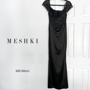 Meshki Black Floor Length Corset Gown | Silky Maxi Formal Dress Size Small